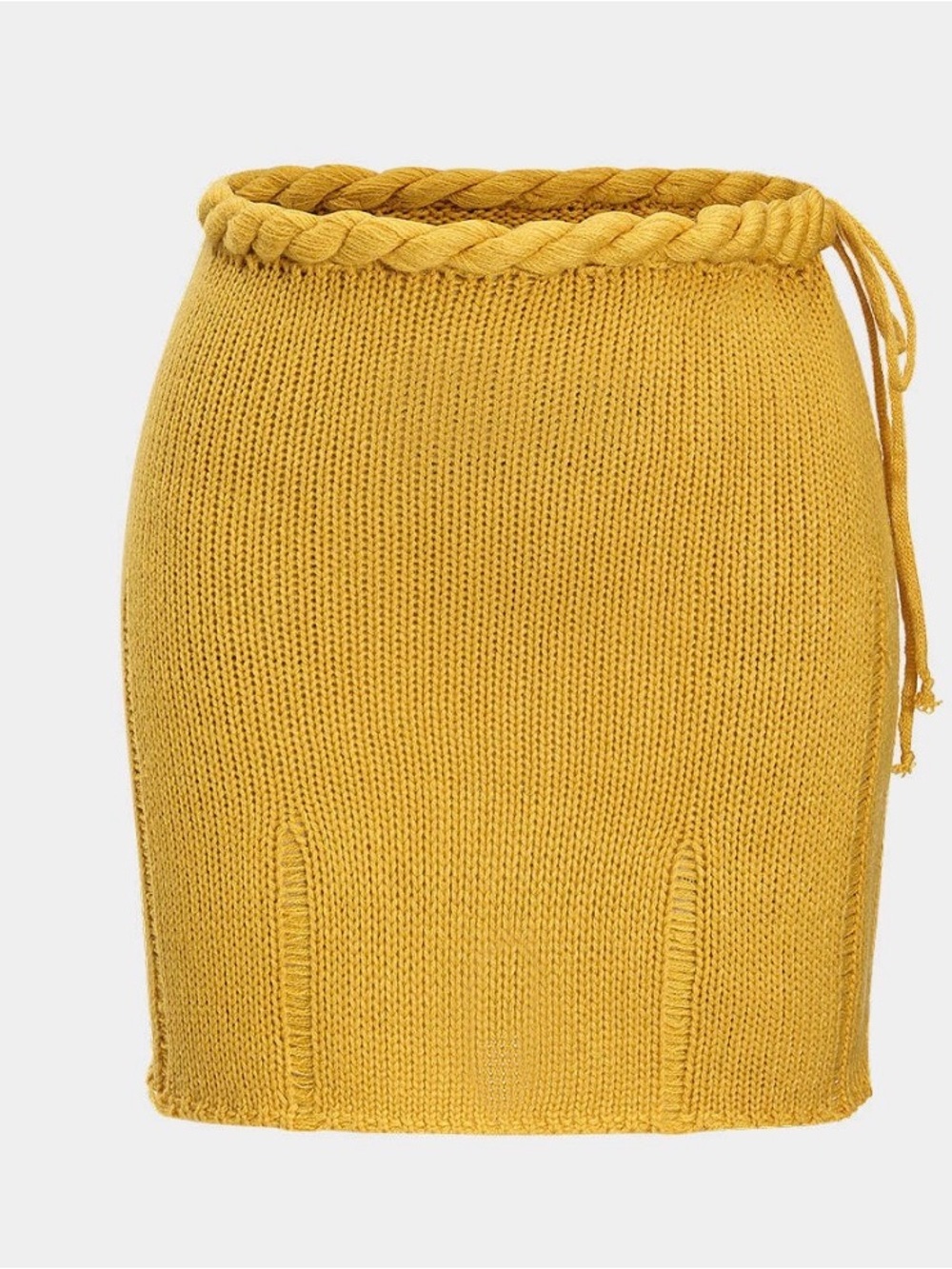 Braided-Waist Knit Mini Skirt in Mustard